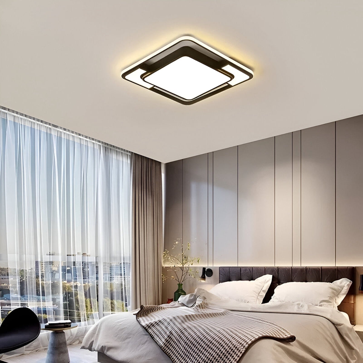 Plafonnier moderne à trois surfaces lumineuses noir et blanc