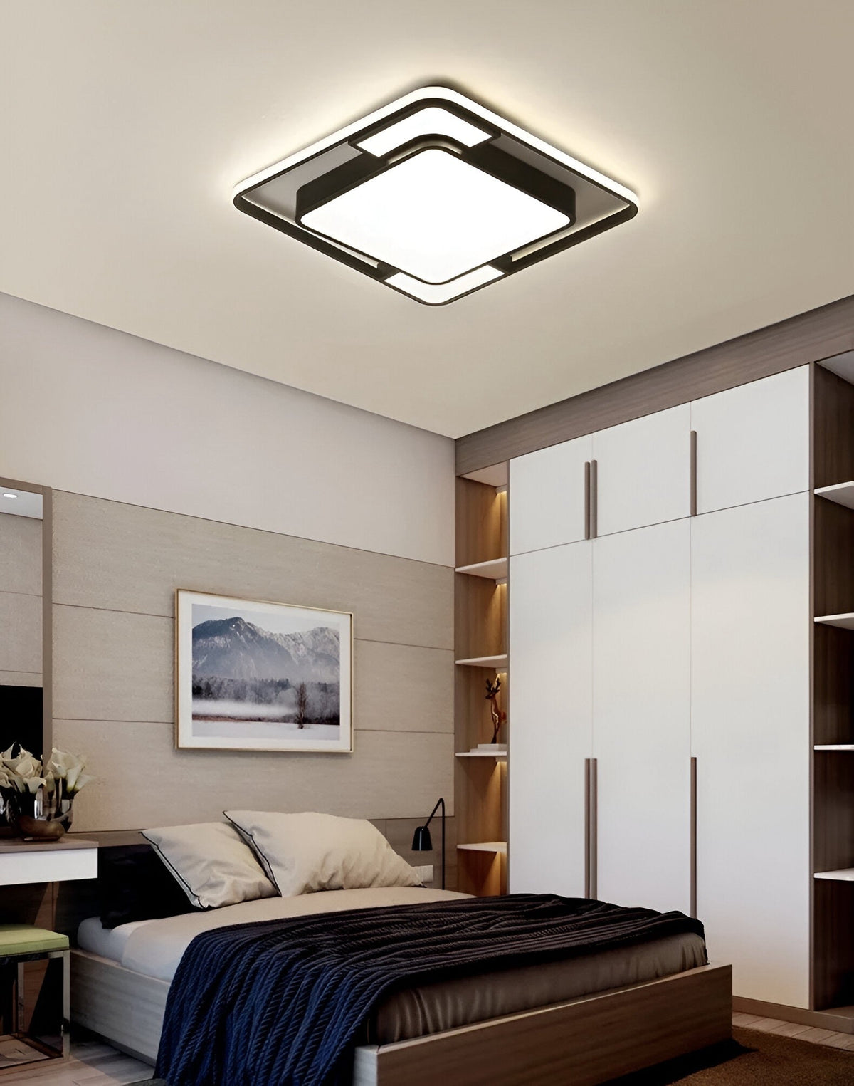 Plafonnier moderne à trois surfaces lumineuses noir et blanc, vue 4