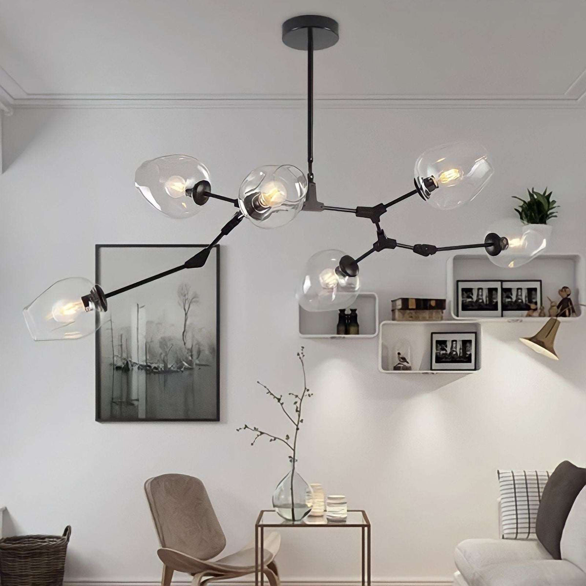 Plafonnier moderne molécule à globes de verre articulés