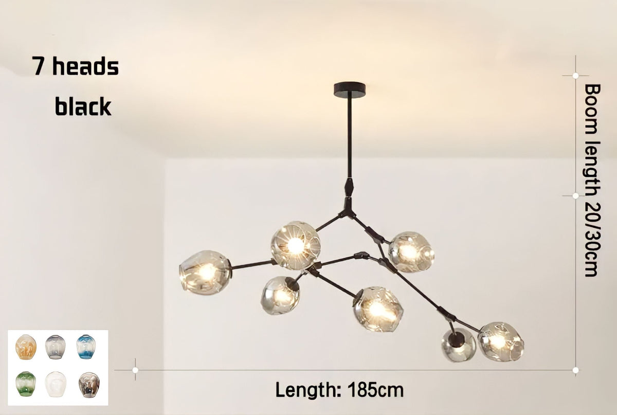 Plafonnier moderne molécule à globes de verre articulés, vue 12