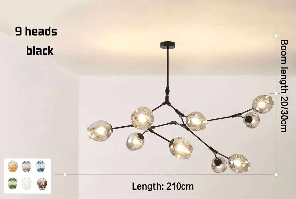 Plafonnier moderne molécule à globes de verre articulés, vue 14