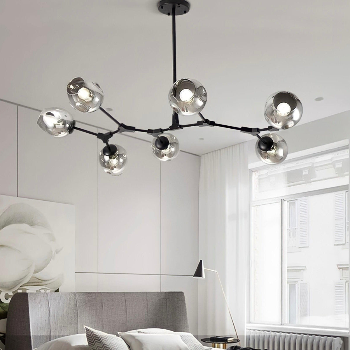 Plafonnier moderne molécule à globes de verre articulés, vue 2