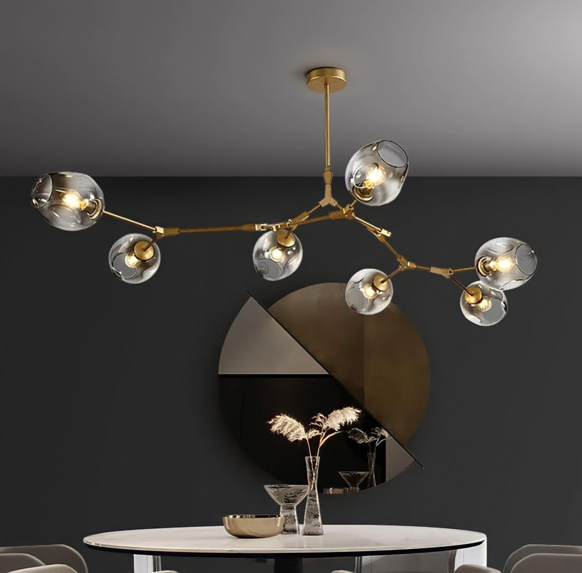 Plafonnier moderne molécule à globes de verre articulés, vue 3