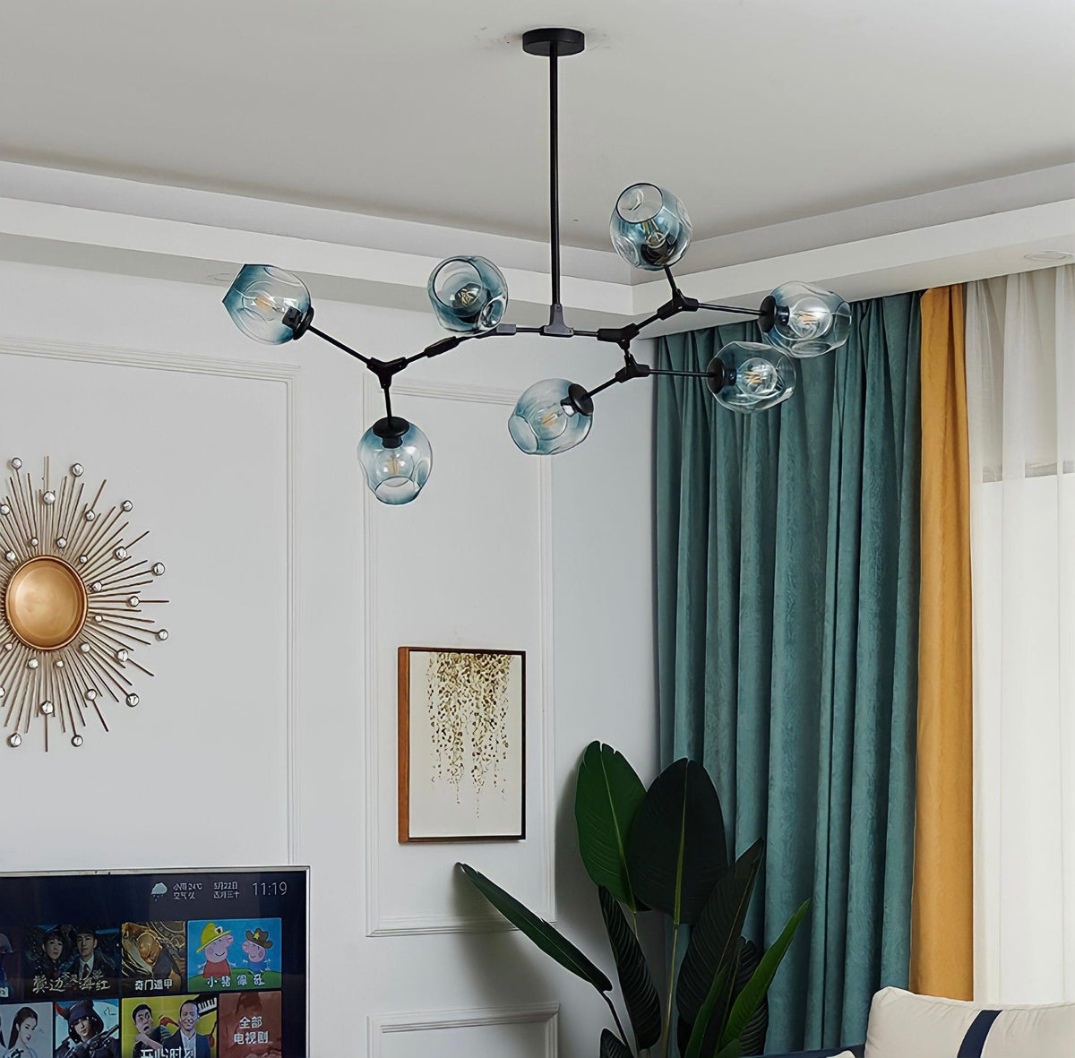 Plafonnier moderne molécule à globes de verre articulés, vue 4