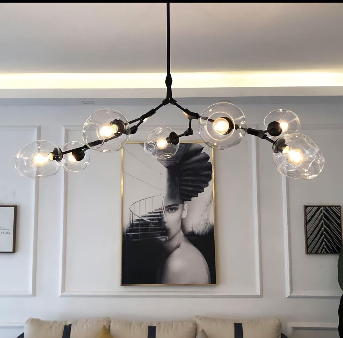 Plafonnier moderne molécule à globes de verre articulés, vue 5