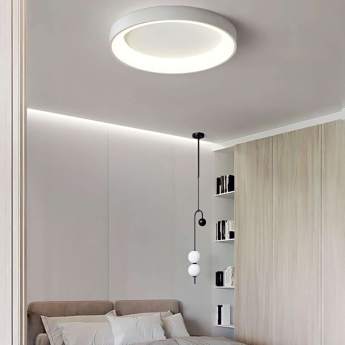 Plafonnier moderne rond et plat en aluminium, noir ou blanc