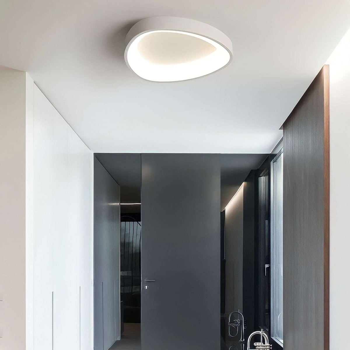 Plafonnier moderne rond et plat en aluminium, noir ou blanc, vue 2