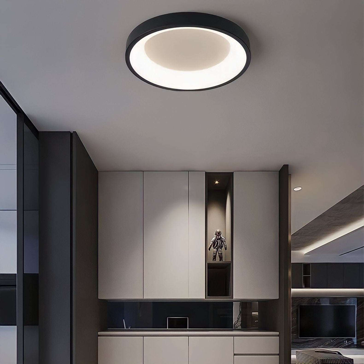 Plafonnier moderne rond et plat en aluminium, noir ou blanc, vue 3