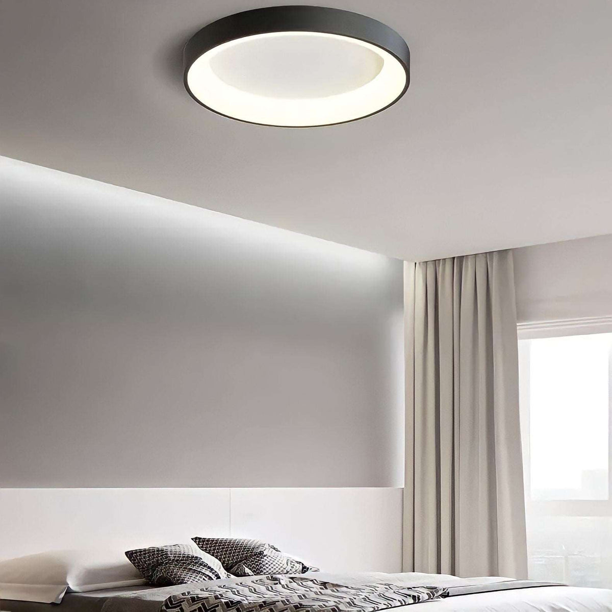 Plafonnier moderne rond et plat en aluminium, noir ou blanc, vue 4