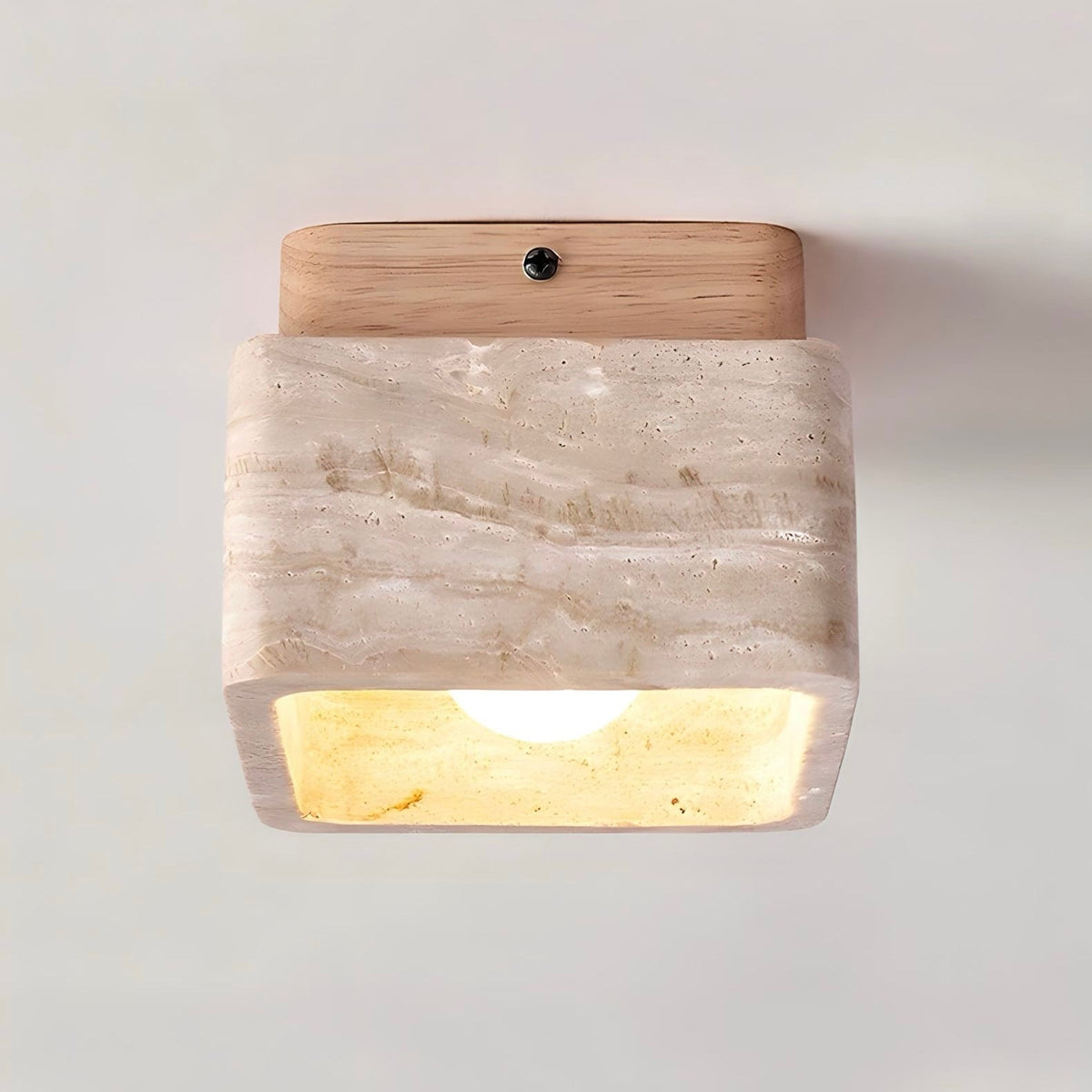 Plafonnier travertin et bois de noyer ou de merisier, vue 2