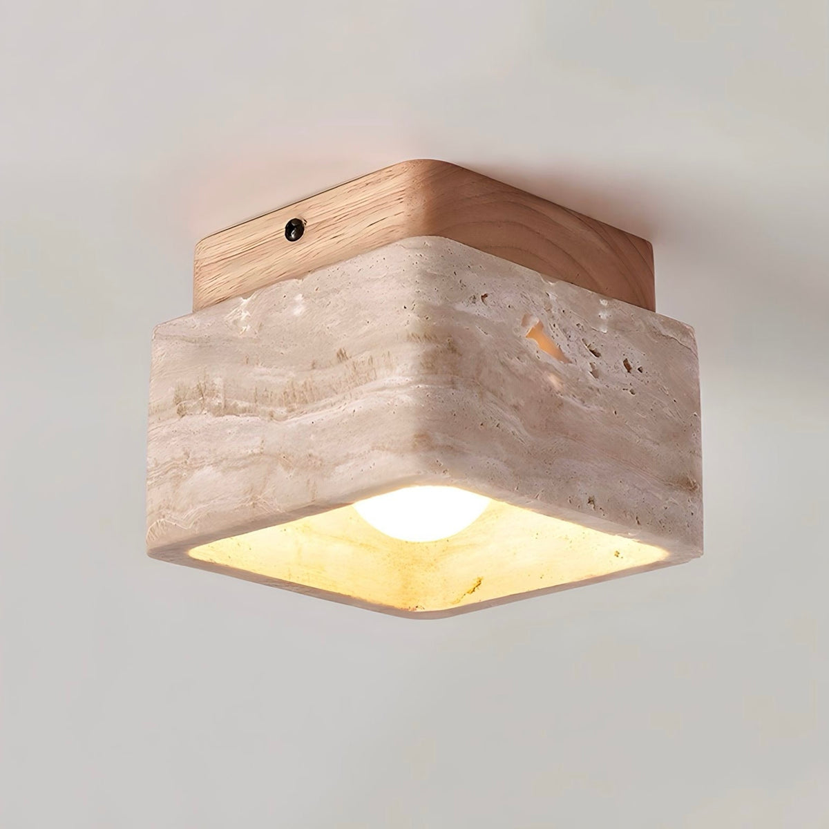 Plafonnier travertin et bois de noyer ou de merisier, vue 3