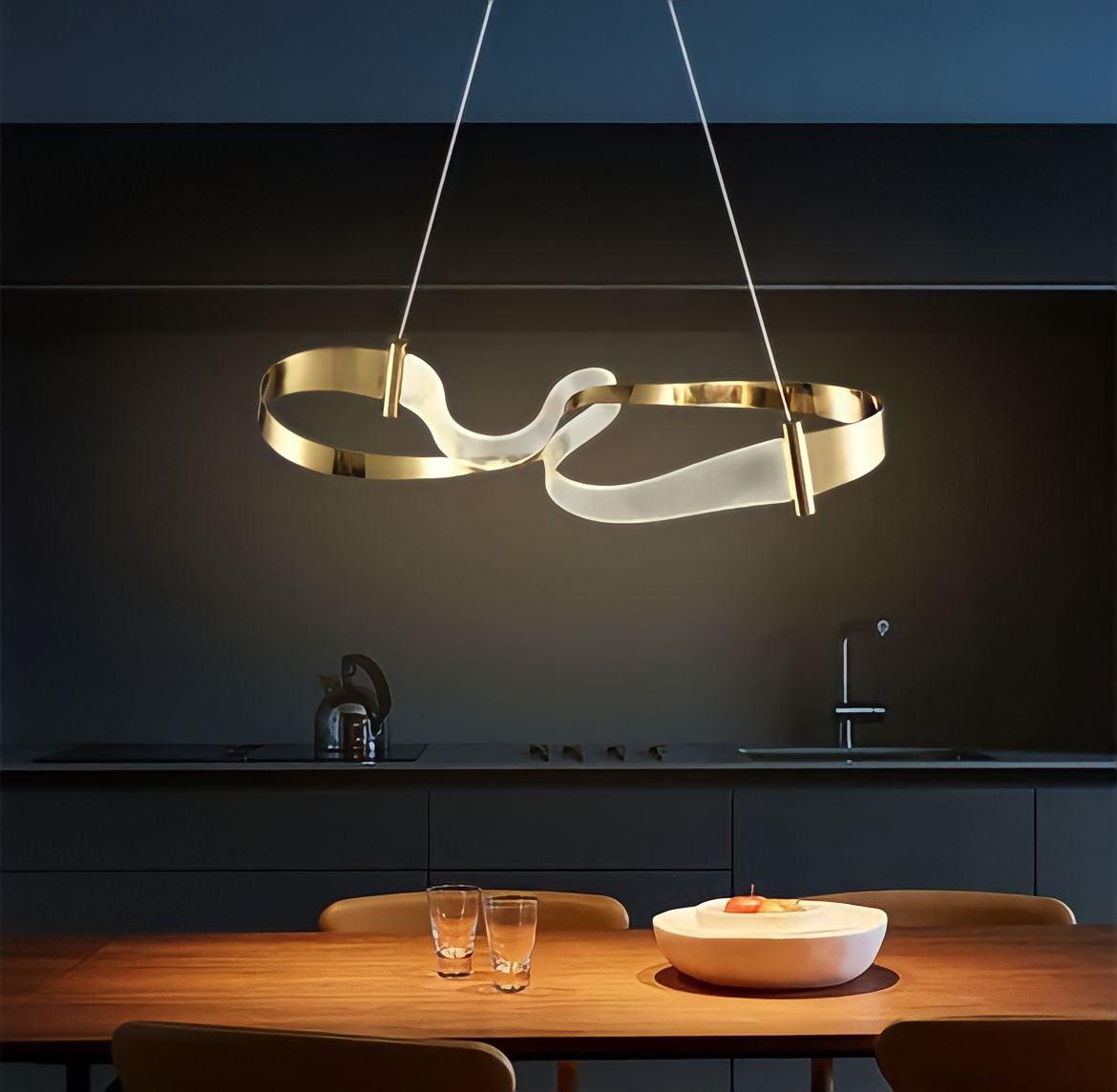 Suspension anneau LED dorée à courbe ondulée, vue 5