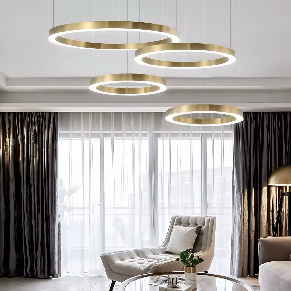 Suspension anneau LED dorée en acier inoxydable, 40 à 140 W