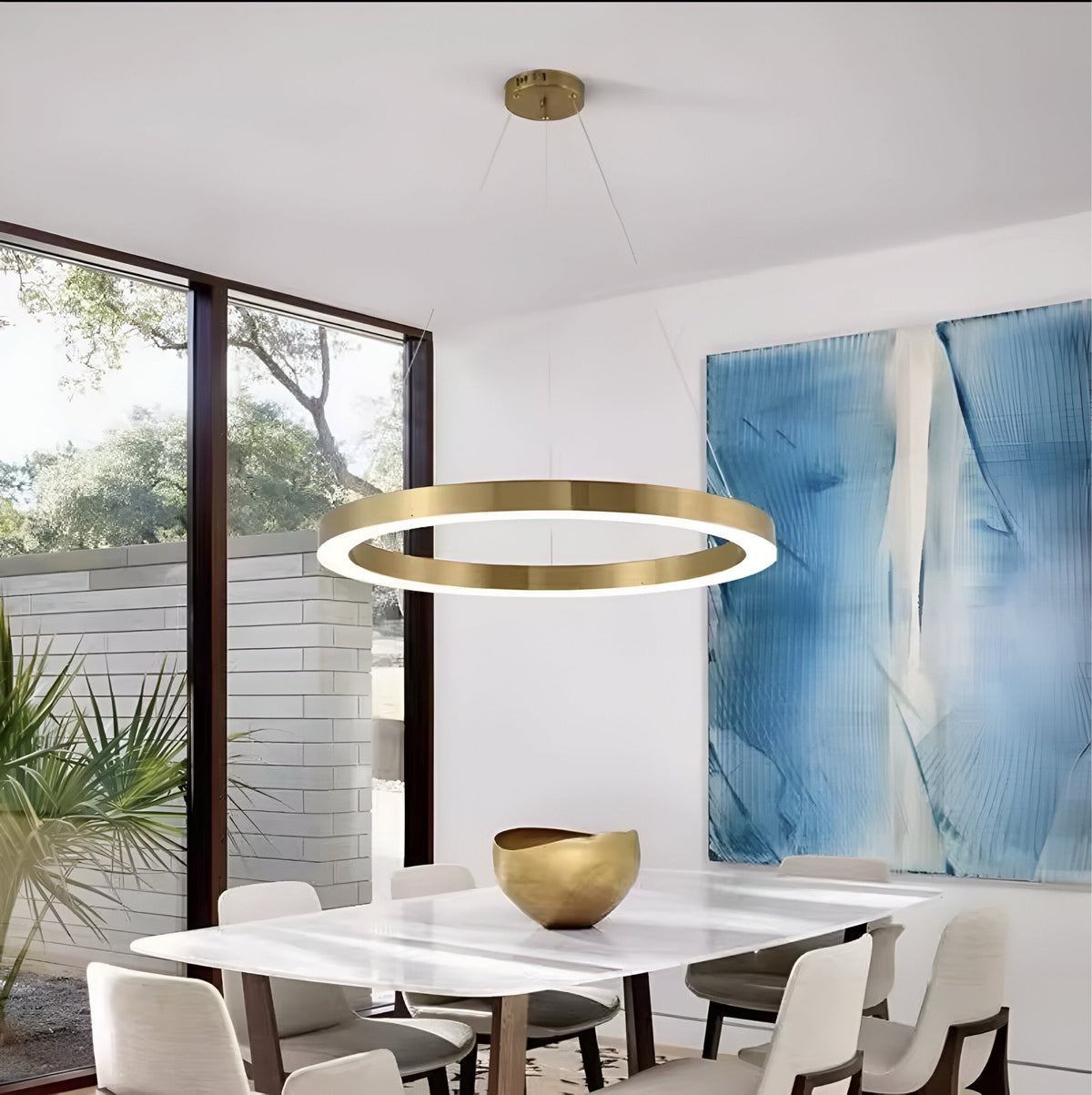 Suspension anneau LED dorée en acier inoxydable, 40 à 140 W, vue 2