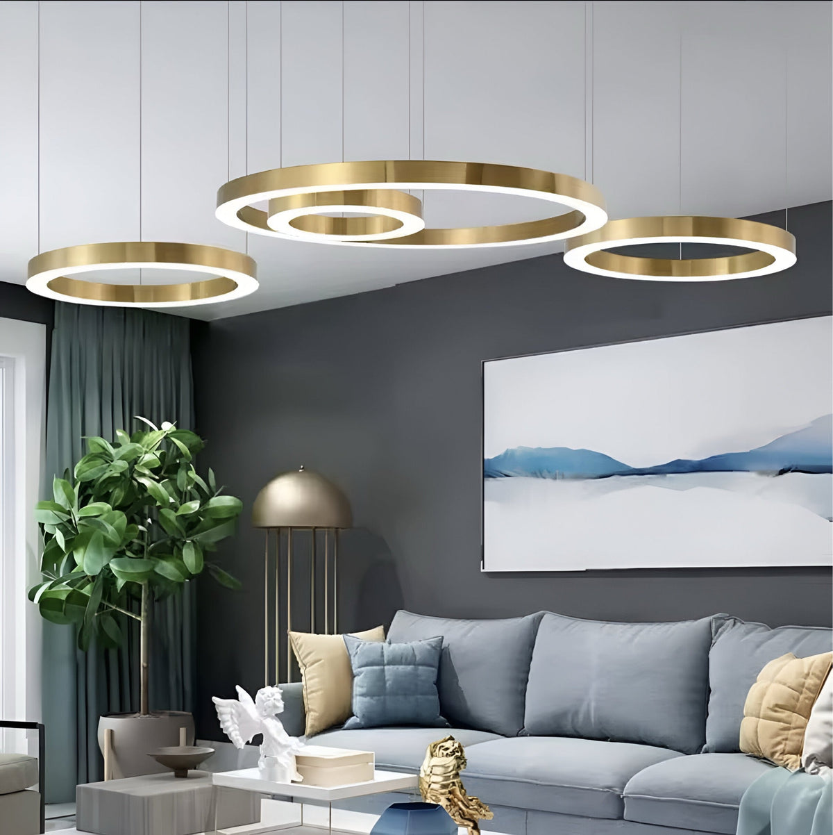 Suspension anneau LED dorée en acier inoxydable, 40 à 140 W, vue 3