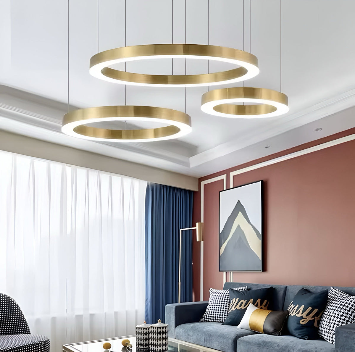 Suspension anneau LED dorée en acier inoxydable, 40 à 140 W, vue 4