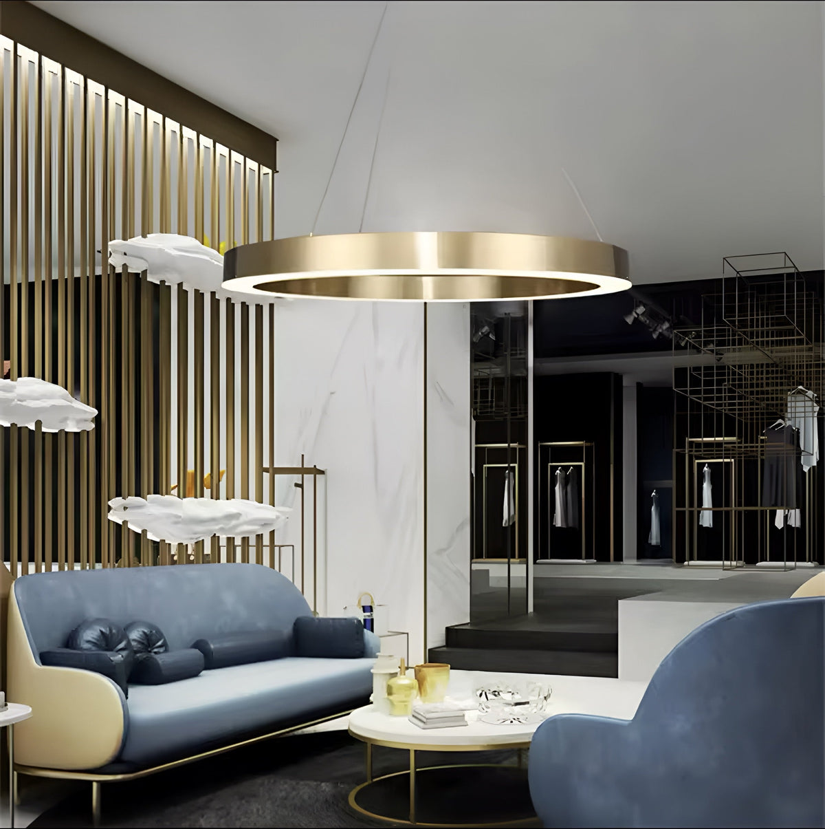 Suspension anneau LED dorée en acier inoxydable, 40 à 140 W, vue 5