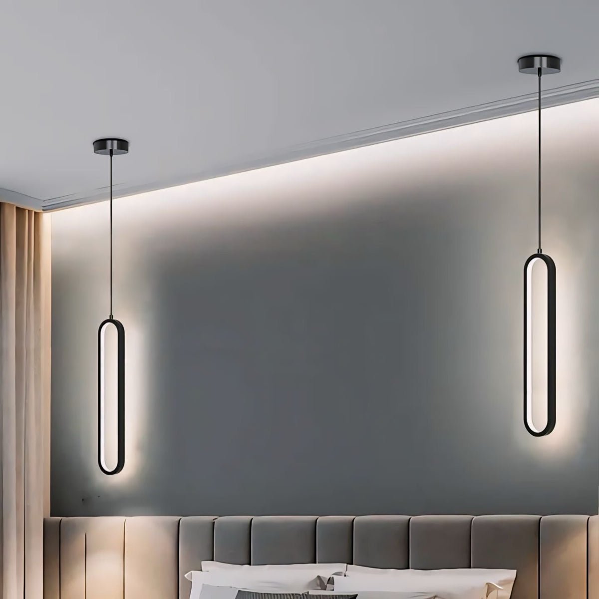 Suspension anneau LED en arc, une ou deux têtes, vue 2