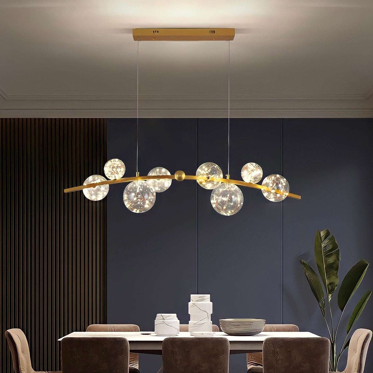 Suspension boule en verre à huit globes LED, noir ou doré, vue 3