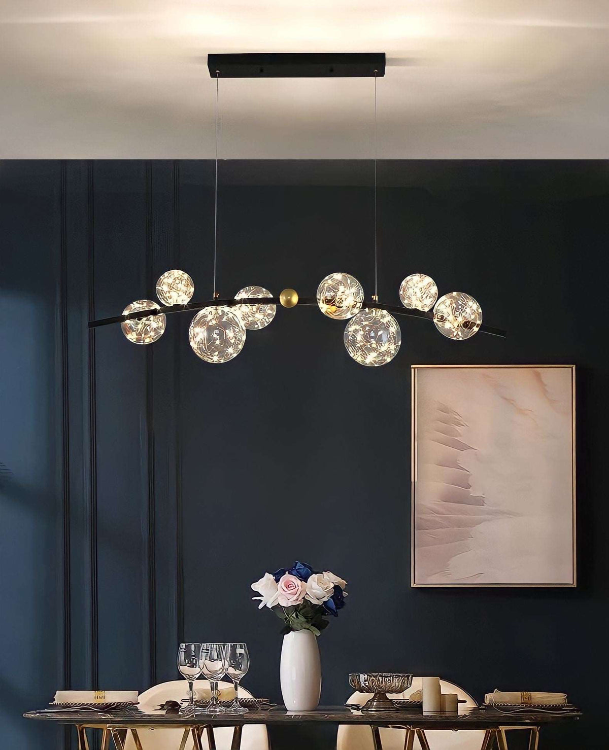 Suspension boule en verre à huit globes LED, noir ou doré, vue 4