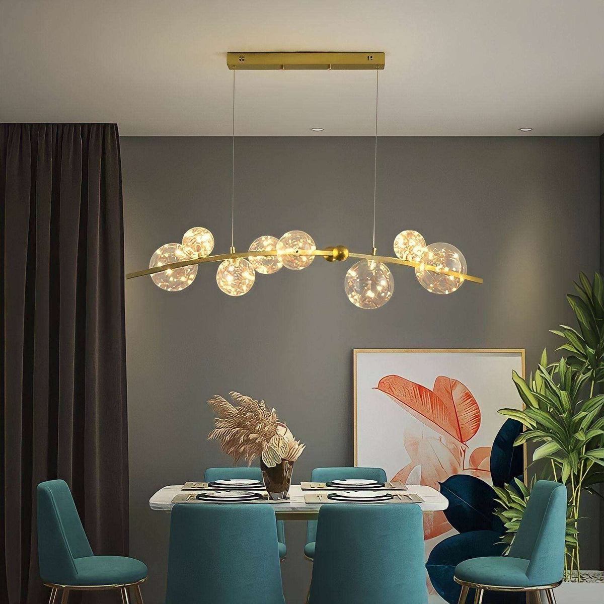 Suspension boule en verre à huit globes LED, noir ou doré, vue 5