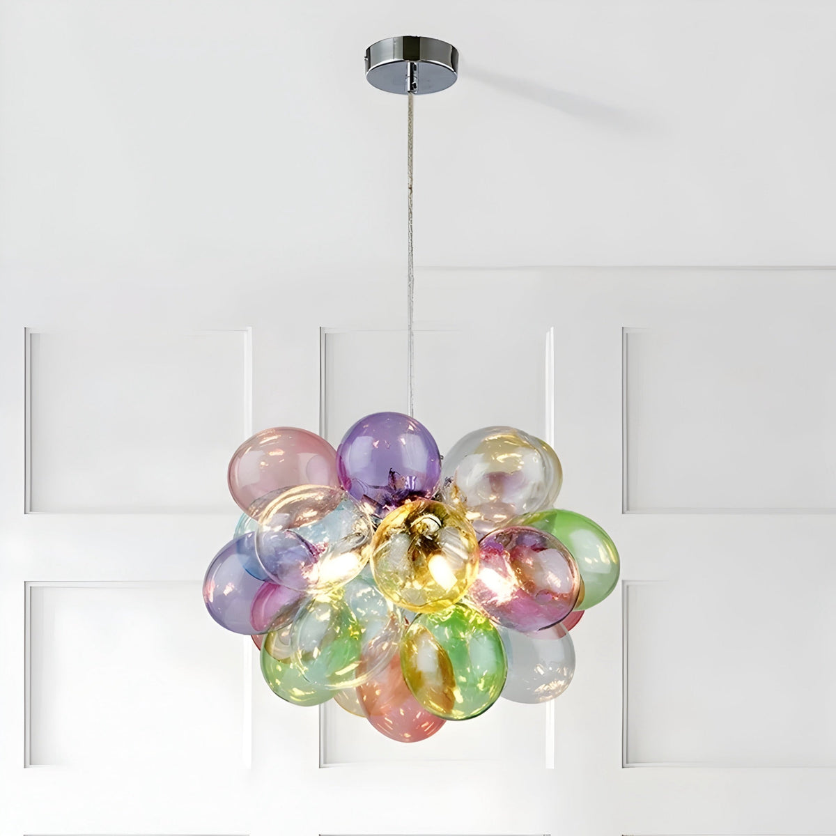 Suspension boule en verre coloré, grappe façon ballons, vue 4
