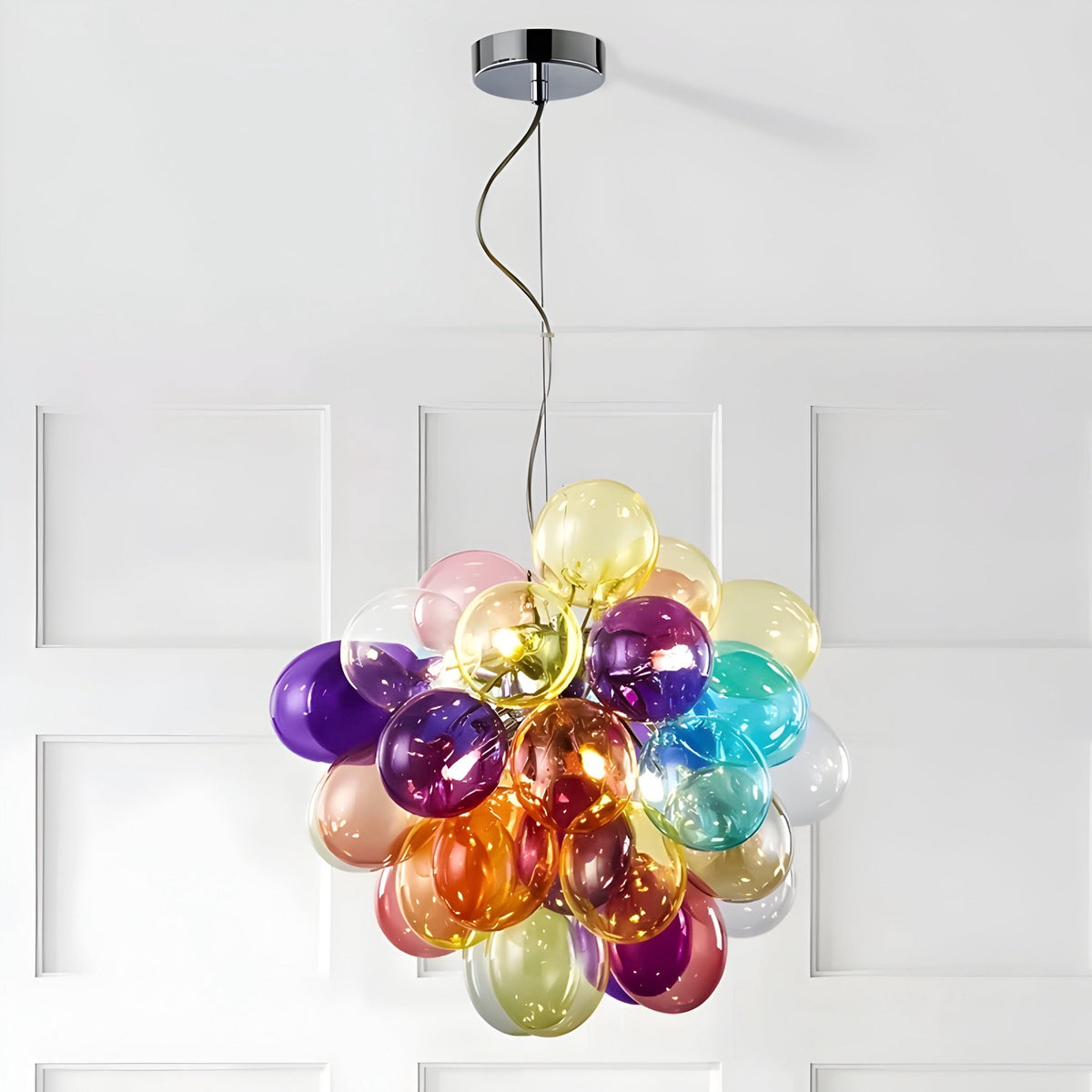 Suspension boule en verre coloré, grappe façon ballons, vue 5
