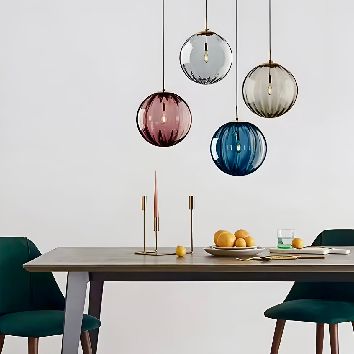 Suspension boule en verre multicolore à ampoules E27