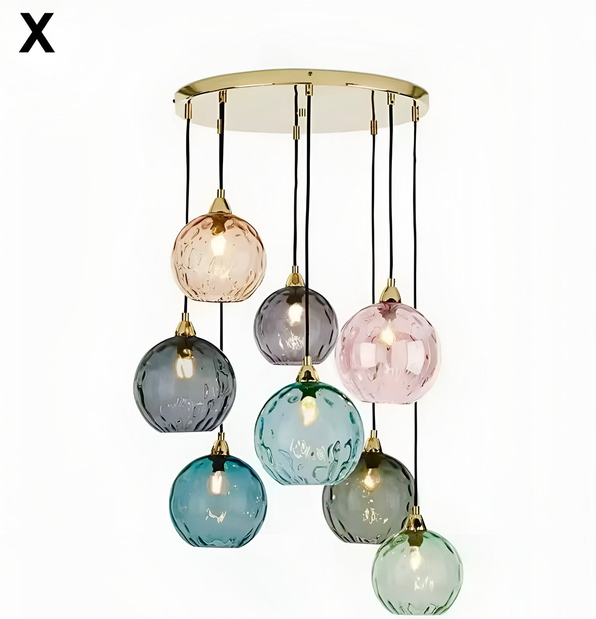 Suspension boule en verre multicolore à ampoules E27, vue 27