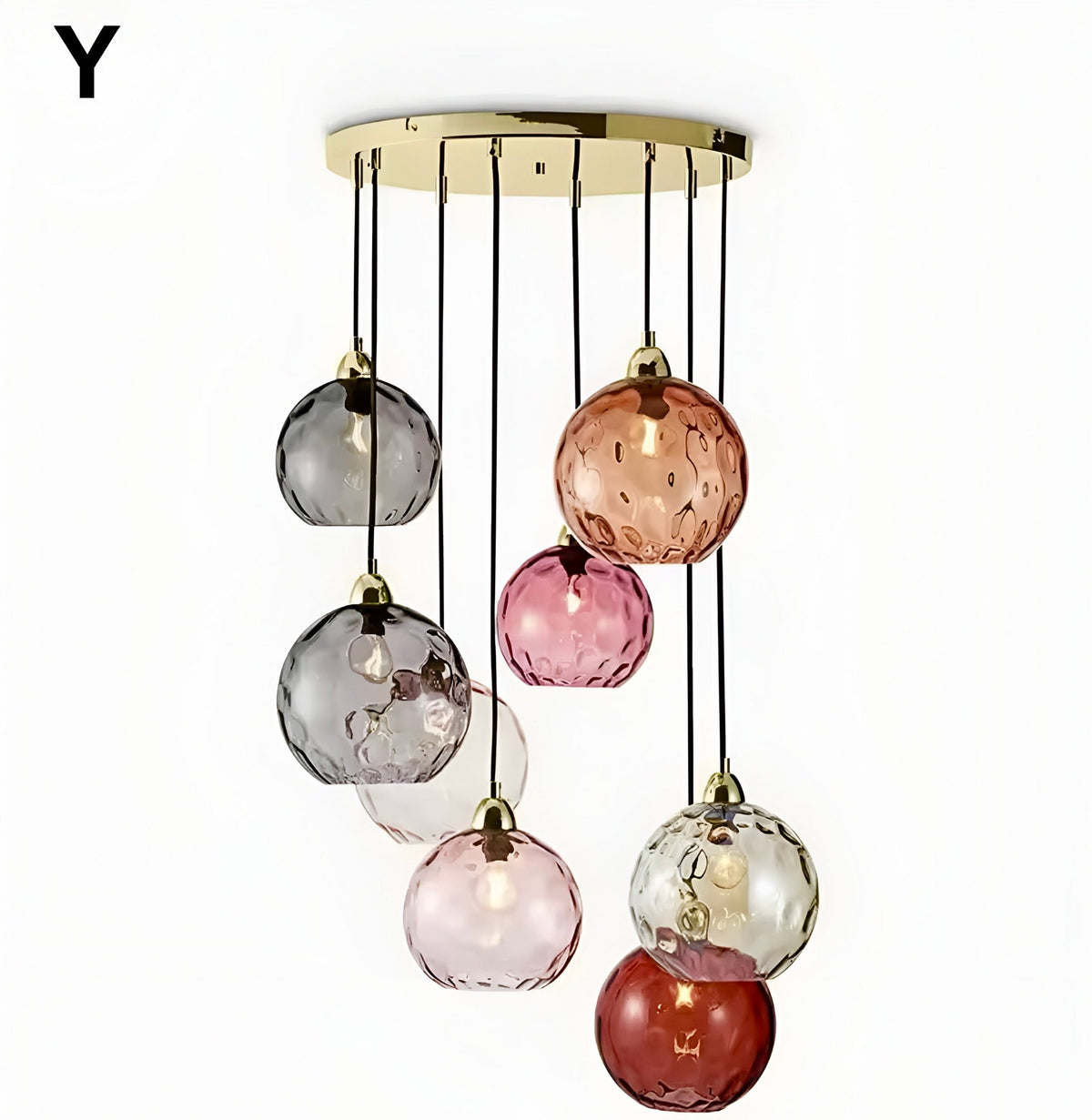 Suspension boule en verre multicolore à ampoules E27, vue 28