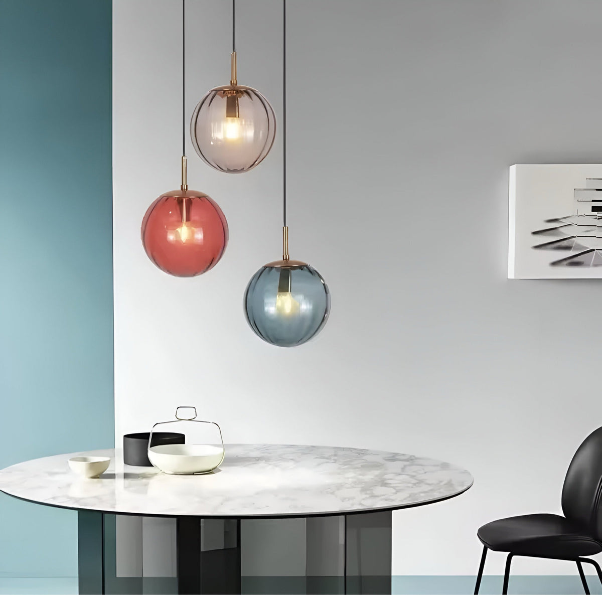 Suspension boule en verre multicolore à ampoules E27, vue 3