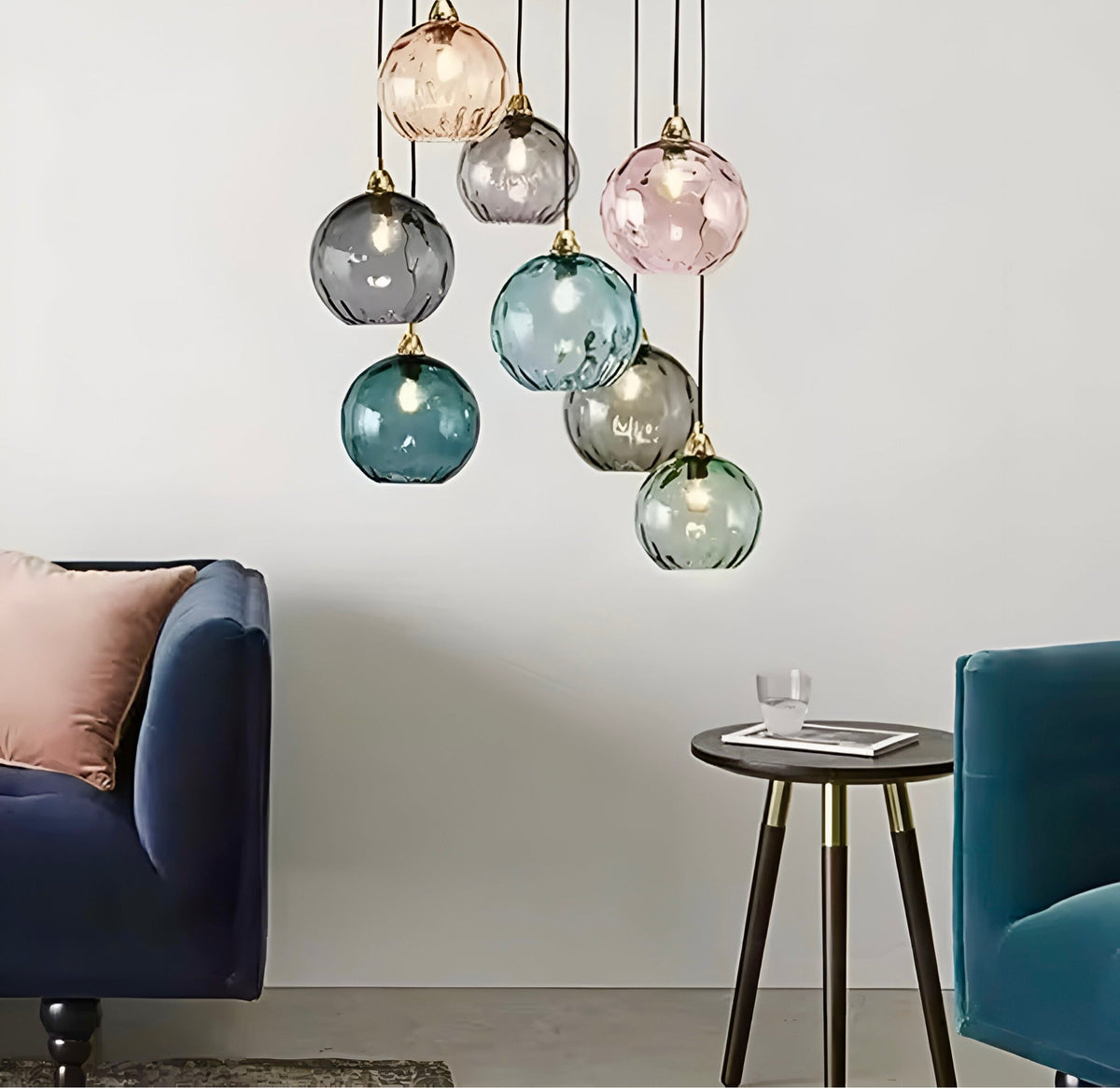 Suspension boule en verre multicolore à ampoules E27, vue 4
