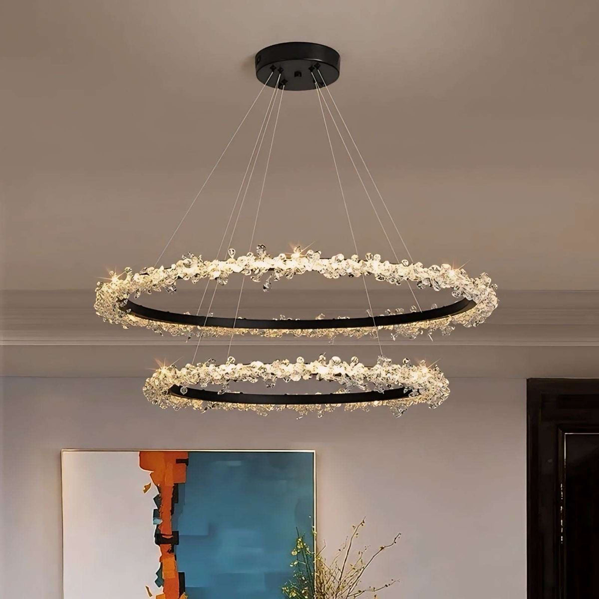 Suspension cristal à anneaux en aluminium et cristal K9 Halo, vue 4