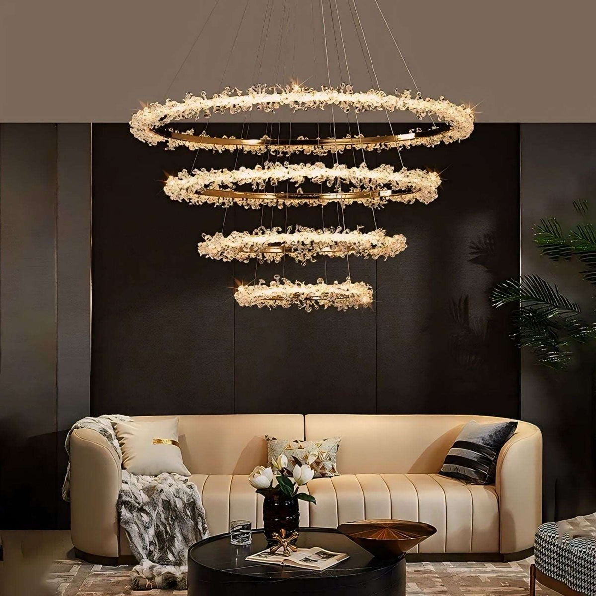 Suspension cristal à anneaux en aluminium et cristal K9 Halo, vue 5