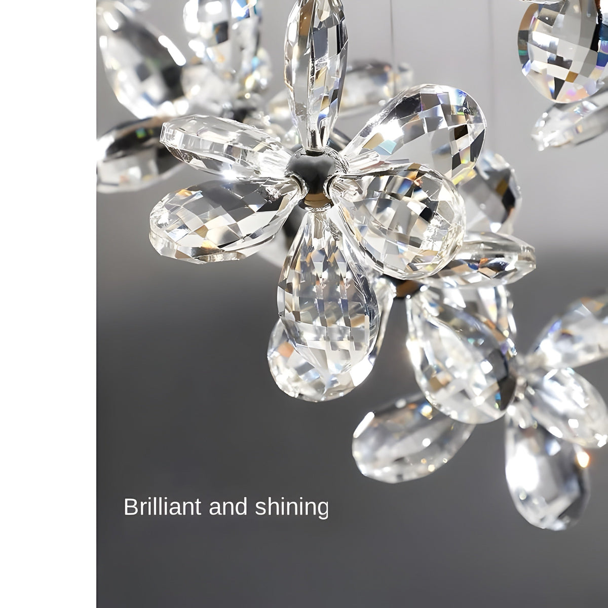 Suspension cristal à fleurs de verre K9 et inox, trois tailles, vue 2