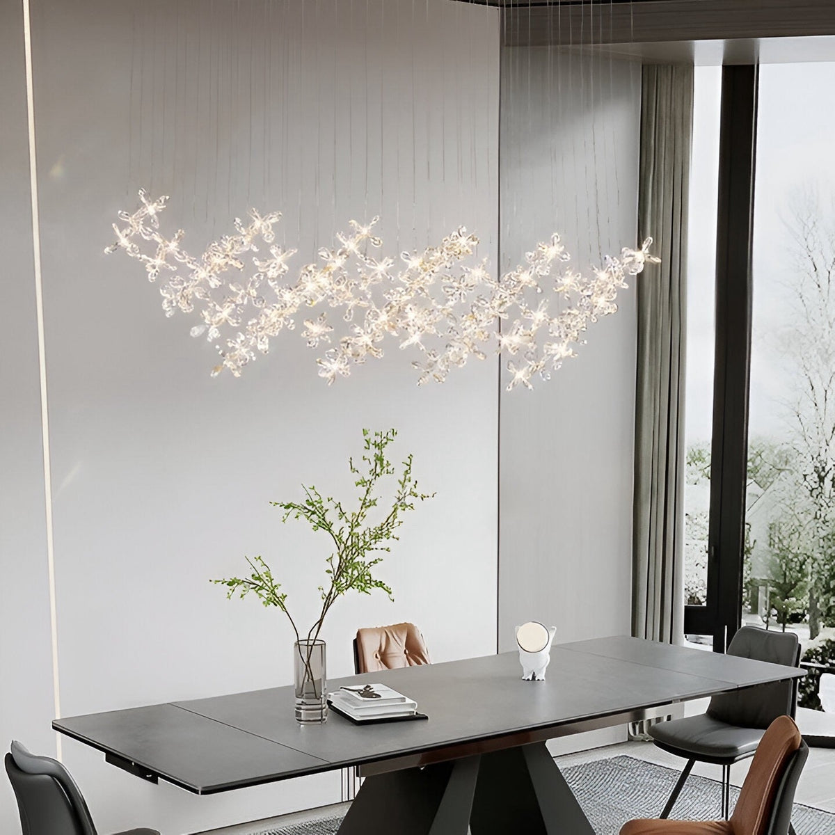 Suspension cristal à fleurs de verre K9 et inox, trois tailles, vue 3