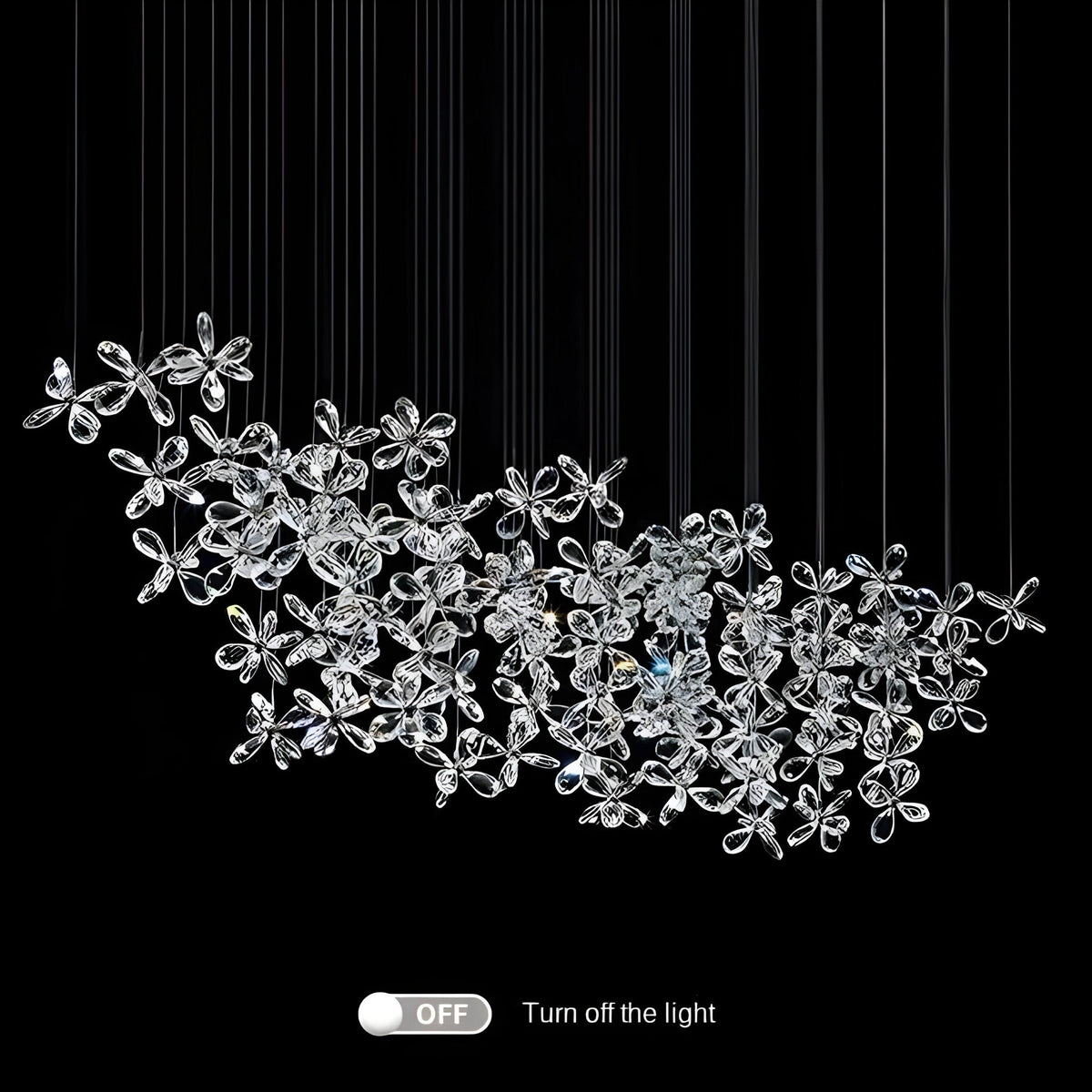 Suspension cristal à fleurs de verre K9 et inox, trois tailles, vue 4