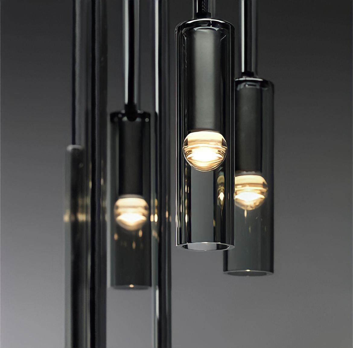 Suspension cristal K9 gris fumé et cuivre Echo