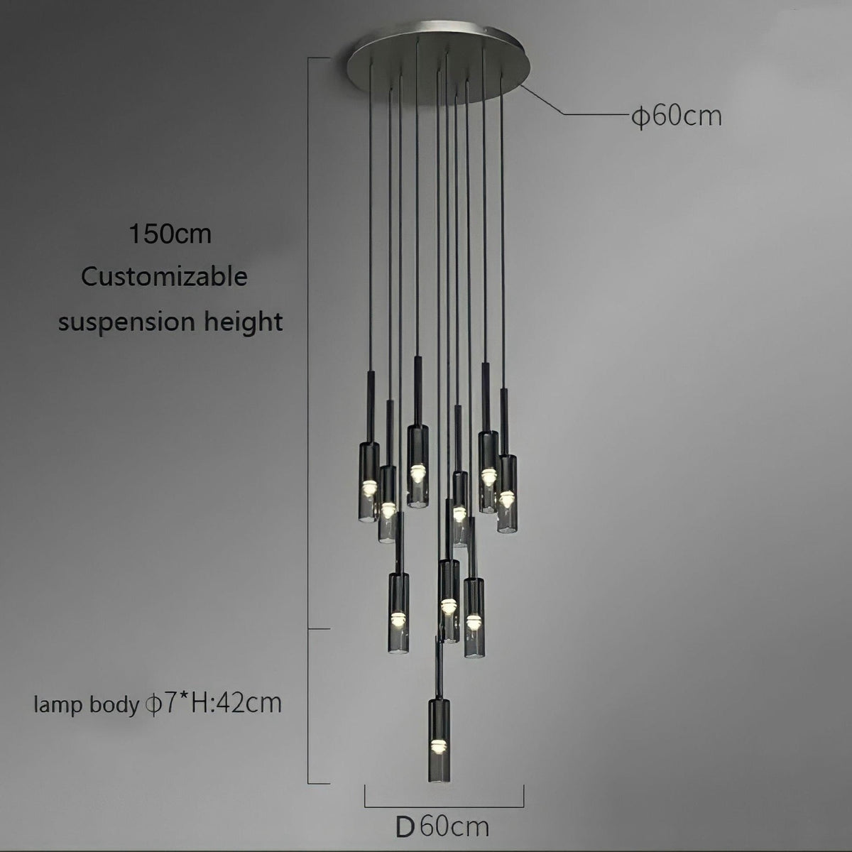 Suspension cristal K9 gris fumé et cuivre Echo, vue 12