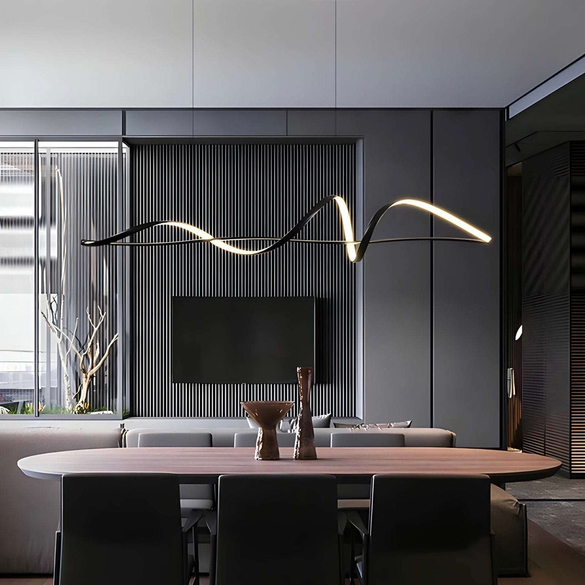 Suspension design à courbe fluide noire ou blanche Synai, vue 2