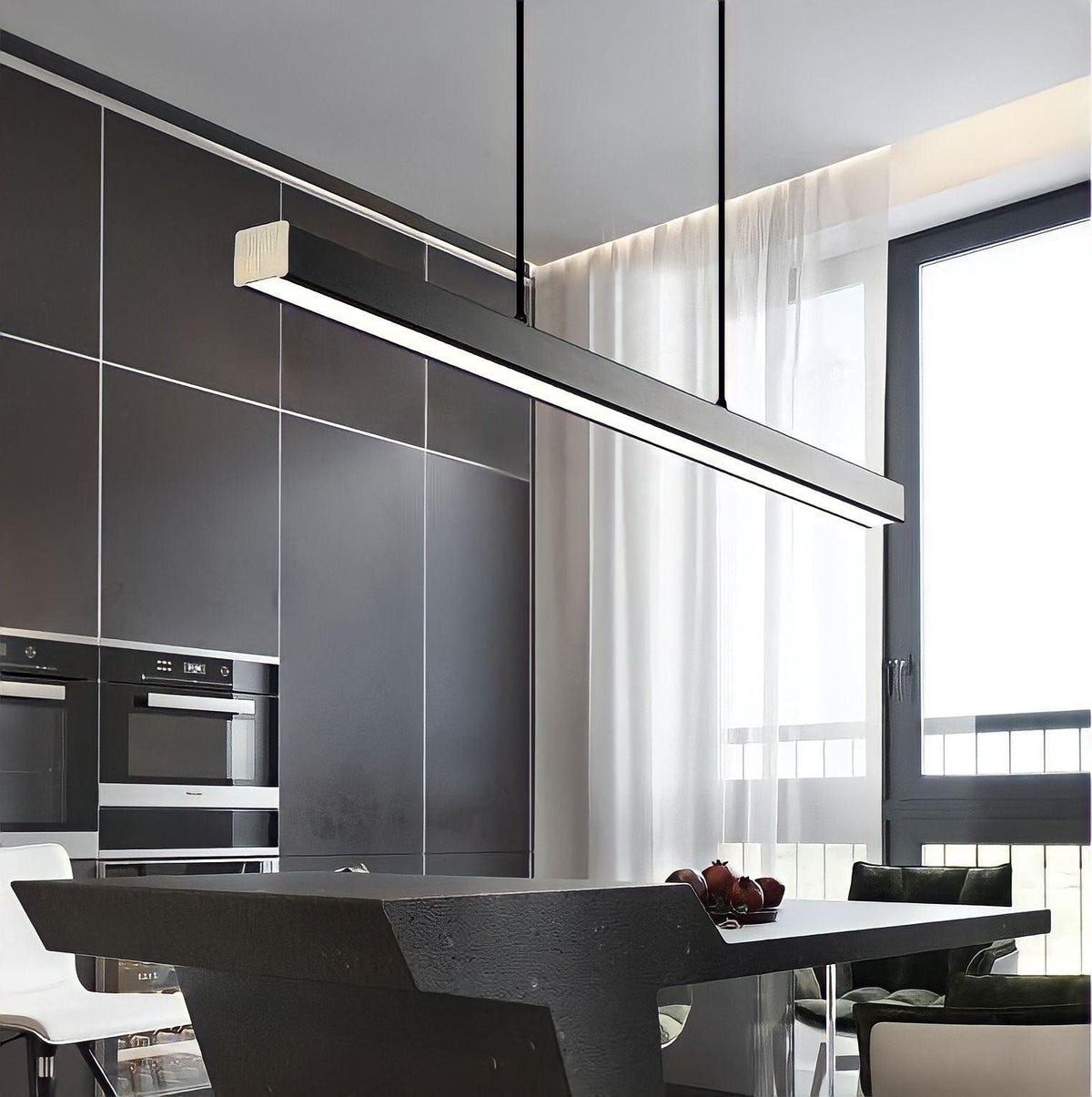 Suspension design LED longue pour table à manger, noire ou brune, vue 5