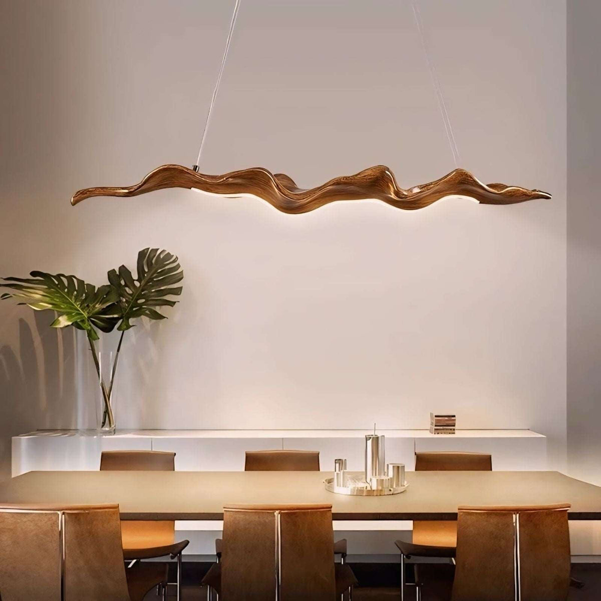 Suspension japandi effet bois courbée pour table à manger, vue 4