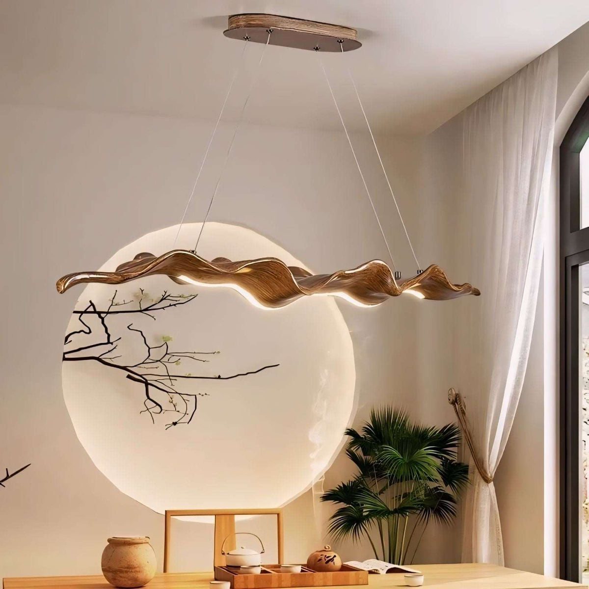 Suspension japandi effet bois courbée pour table à manger, vue 5
