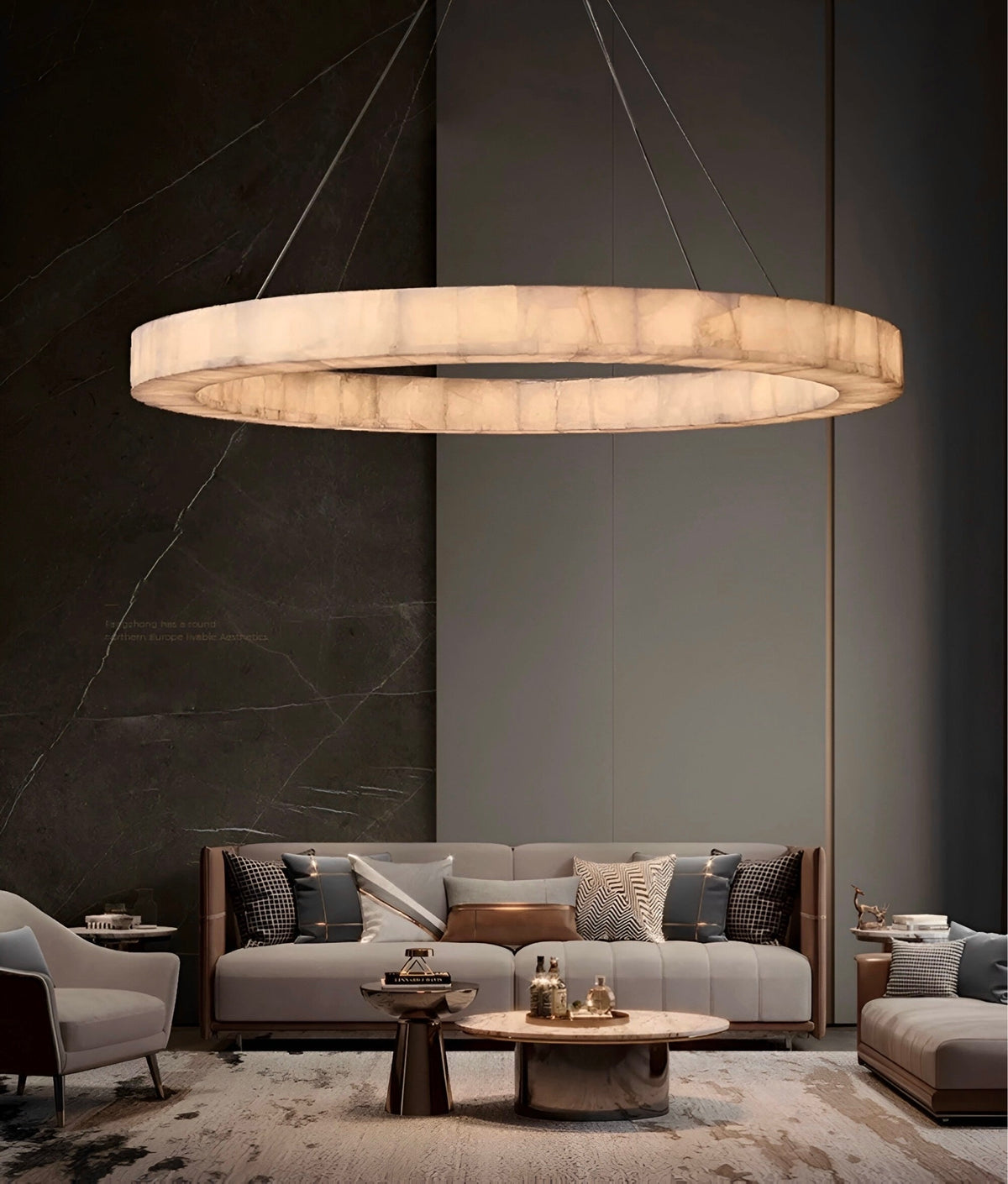 Suspension marbre véritable et acier inoxydable, LED, vue 5