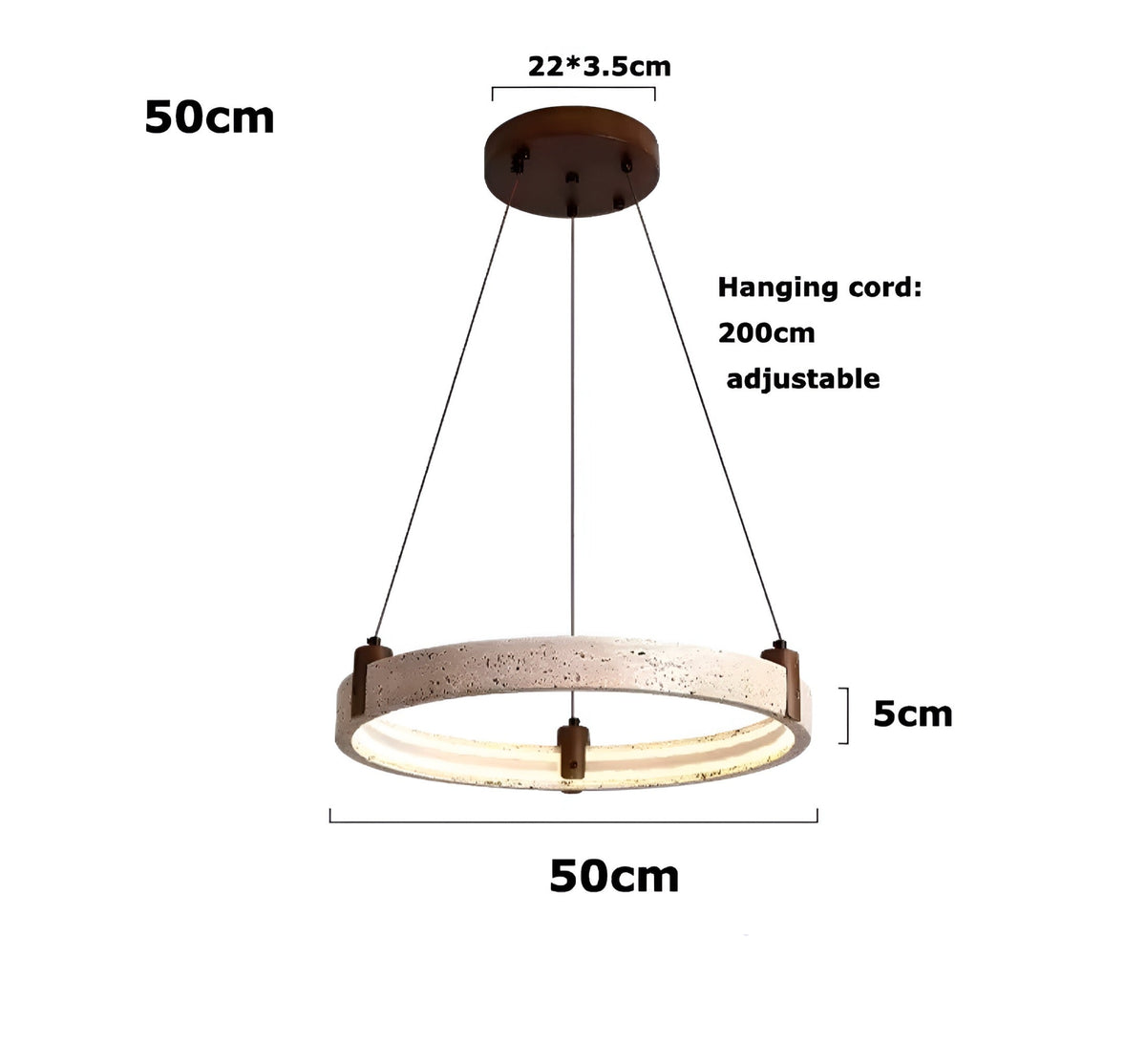 Suspension travertin à anneaux et bois, LED réglable, vue 8