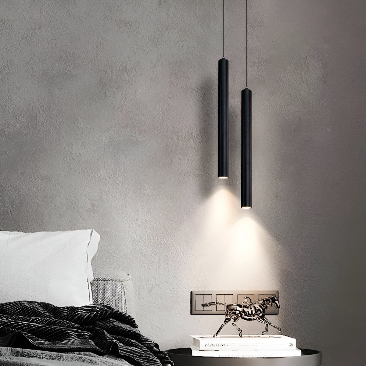 Suspension tube LED fine en aluminium noir Sauva