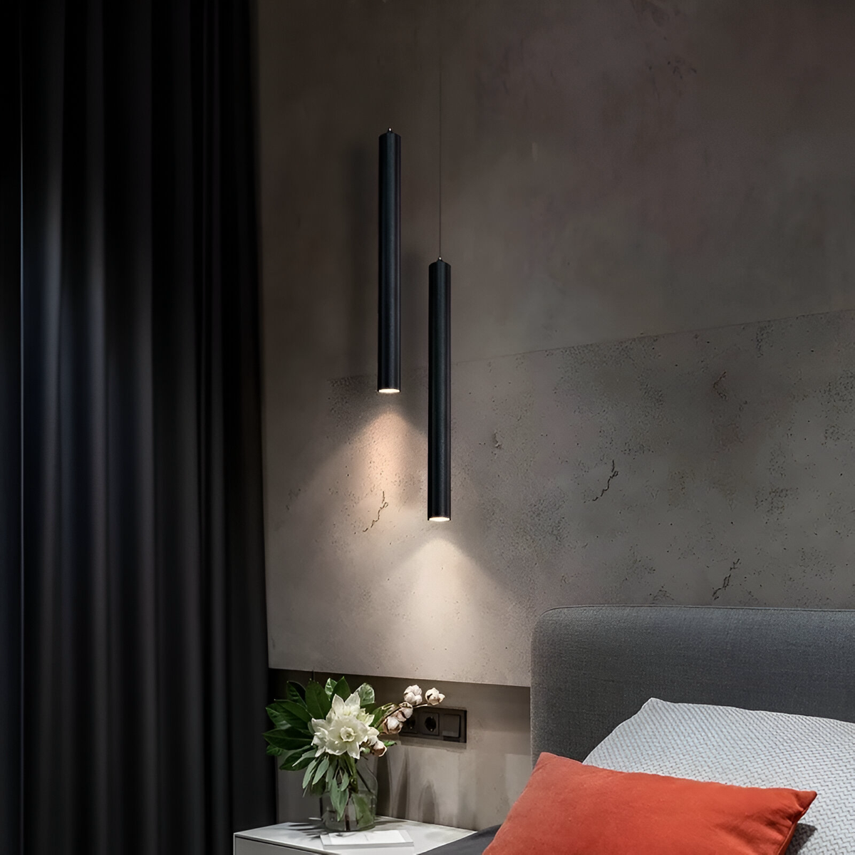 Suspension tube LED fine en aluminium noir Sauva, vue 4