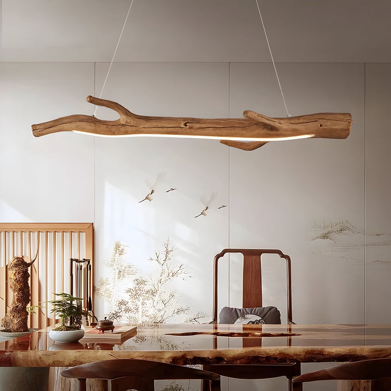 Suspension wabi-sabi branche effet bois en résine