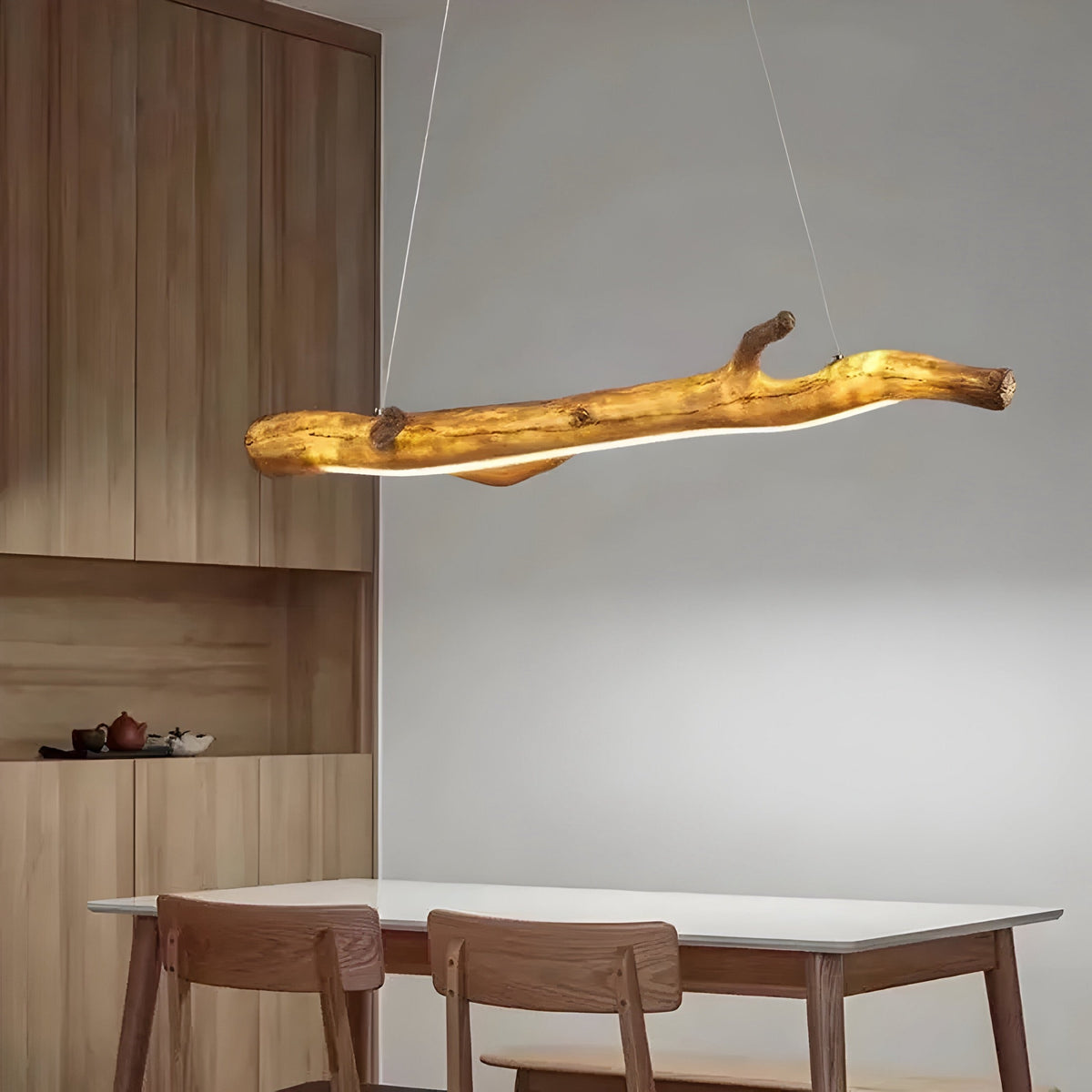 Suspension wabi-sabi branche effet bois en résine, vue 3