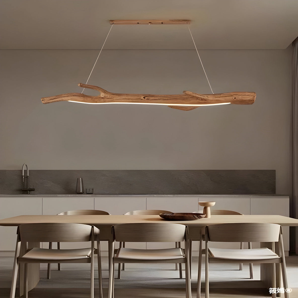 Suspension wabi-sabi branche effet bois en résine, vue 4